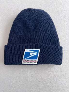 USPS United States Postal Service Navy Blue Knit Beanie Hat Logo Patch Cuffed
